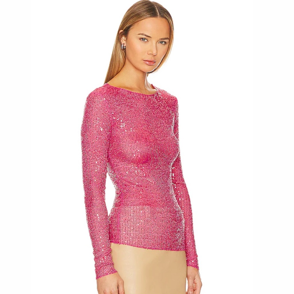 NWT Free People Gold Rush Pink Long Sleeve Sequin Top - Size Medium